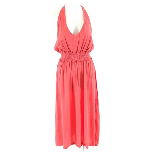 Green Dragon Dress A Line Halter Blouson Crinkled Sleeveless V Neck Pink Size S - Picture 1 of 6